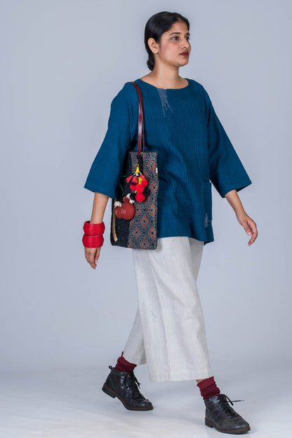 Natural Indigo Cotton Long Top - PARI - Upasana Design Studio