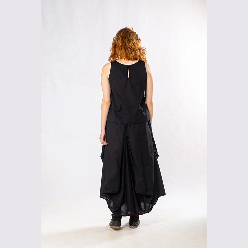 Set of 2: Black Linen Top & Pocket Skirt