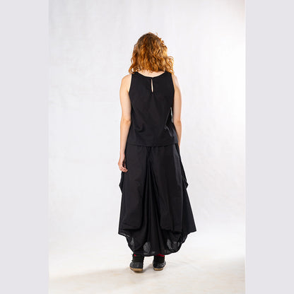 Set of 2: Black Linen Top & Pocket Skirt