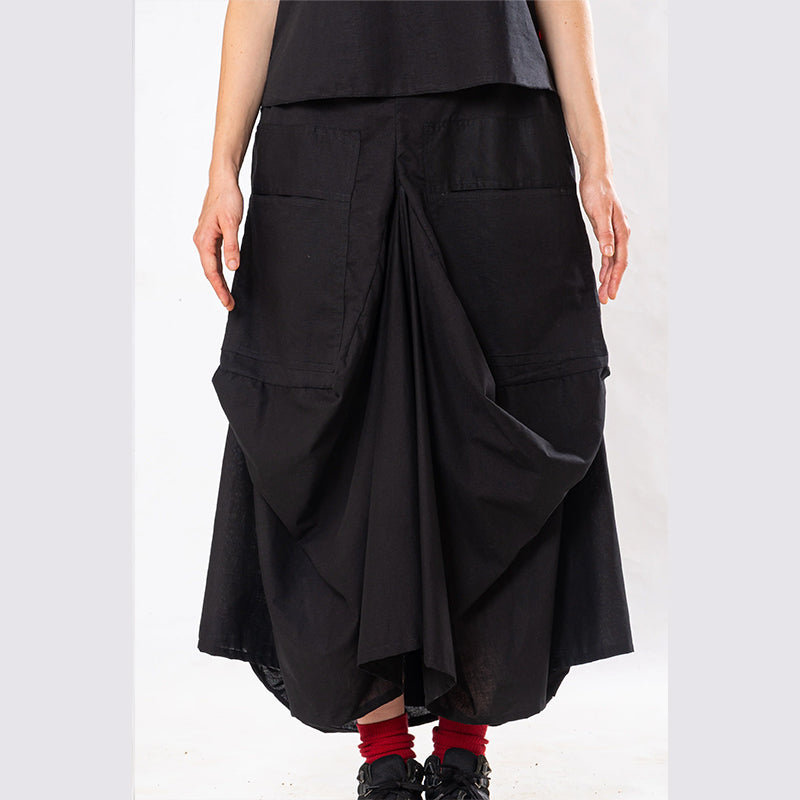 Set of 2: Black Linen Top & Pocket Skirt
