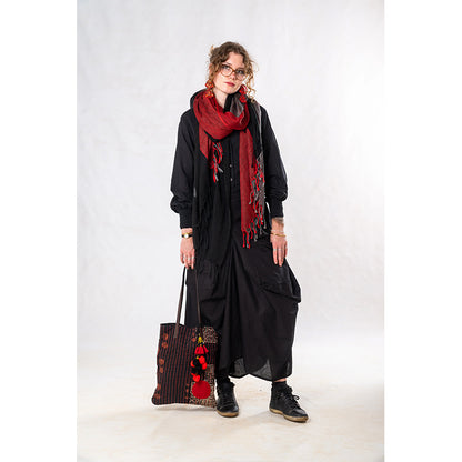 Set of 2: Black Linen Poet Shirt & Pocket Skirt