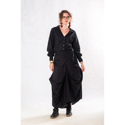 Set of 2: Black Linen Poet Shirt & Pocket Skirt