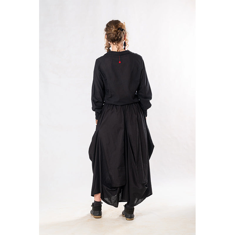 Set of 2: Black Linen Poet Shirt & Pocket Skirt