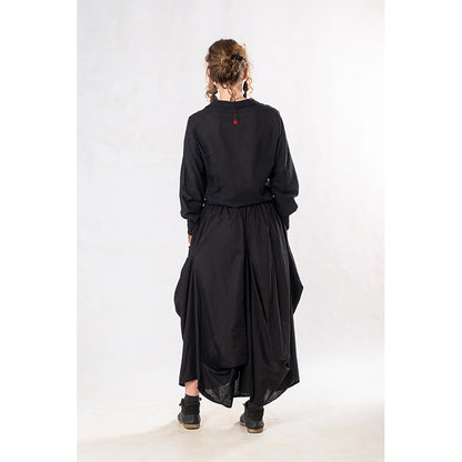 Set of 2: Black Linen Poet Shirt & Pocket Skirt