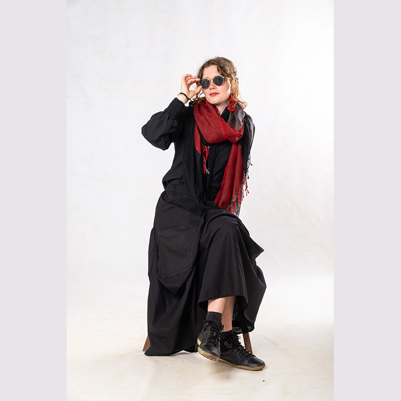 Set of 2: Black Linen Poet Shirt & Pocket Skirt