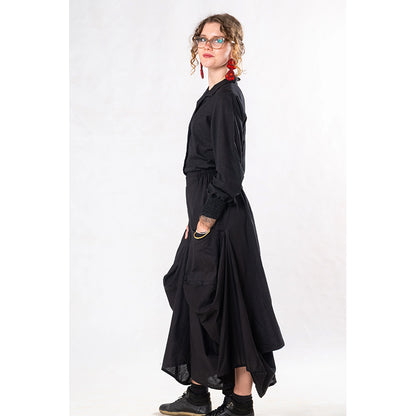 Set of 2: Black Linen Poet Shirt & Pocket Skirt