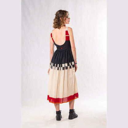 Set of 3: Black Red Ikkat Jacket Dress Set