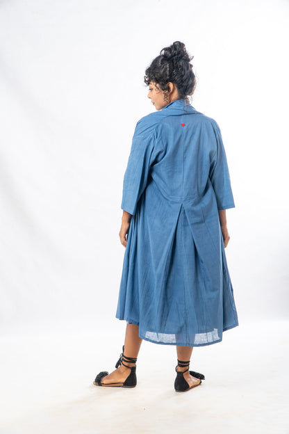 Set of 2- Blue Natural Dyed Hand Block Printed Organic Cotton Jacket & Dress