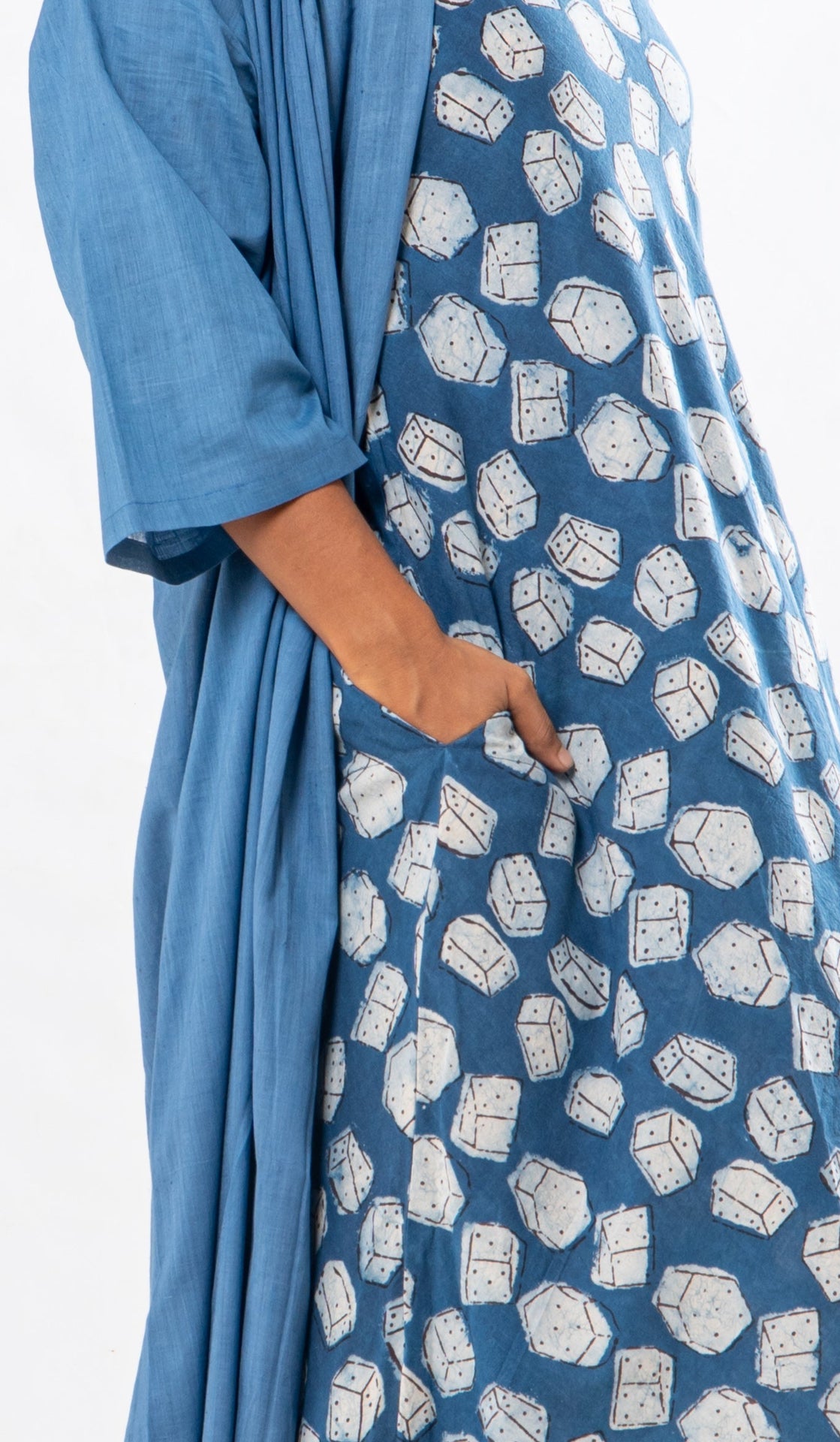 Set of 2- Blue Natural Dyed Hand Block Printed Organic Cotton Jacket & Dress