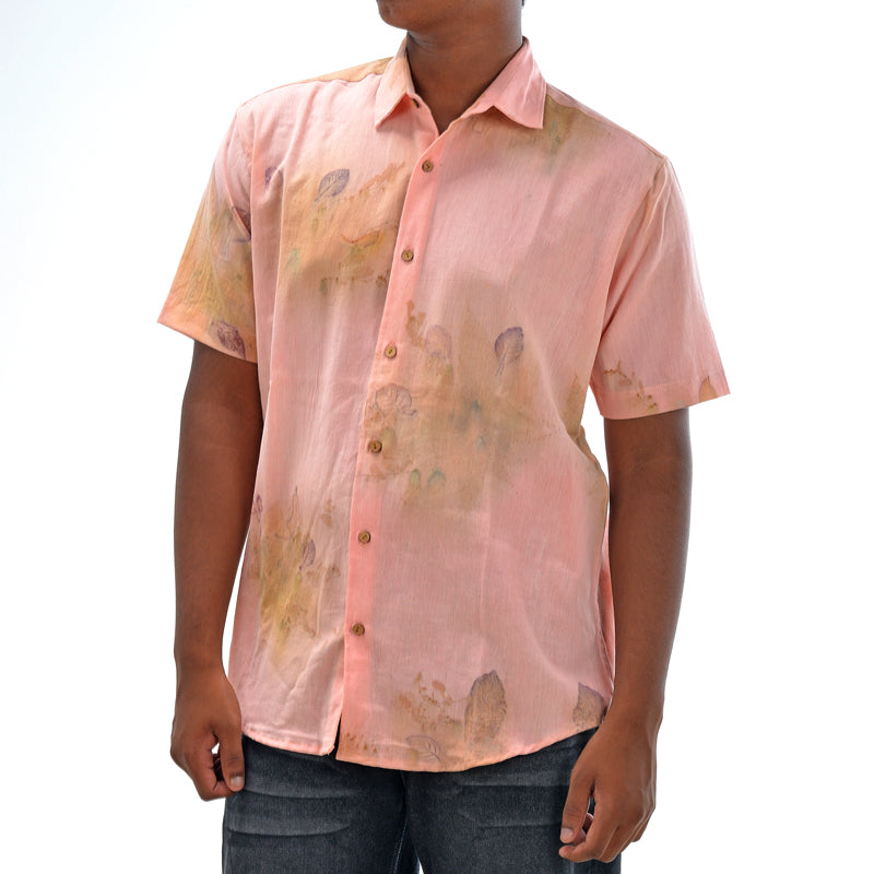 Botanical Printed Cotton Shirt – Coral Pink