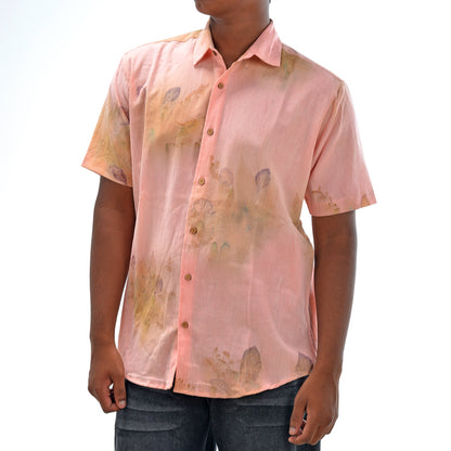 Botanical Printed Cotton Shirt – Coral Pink