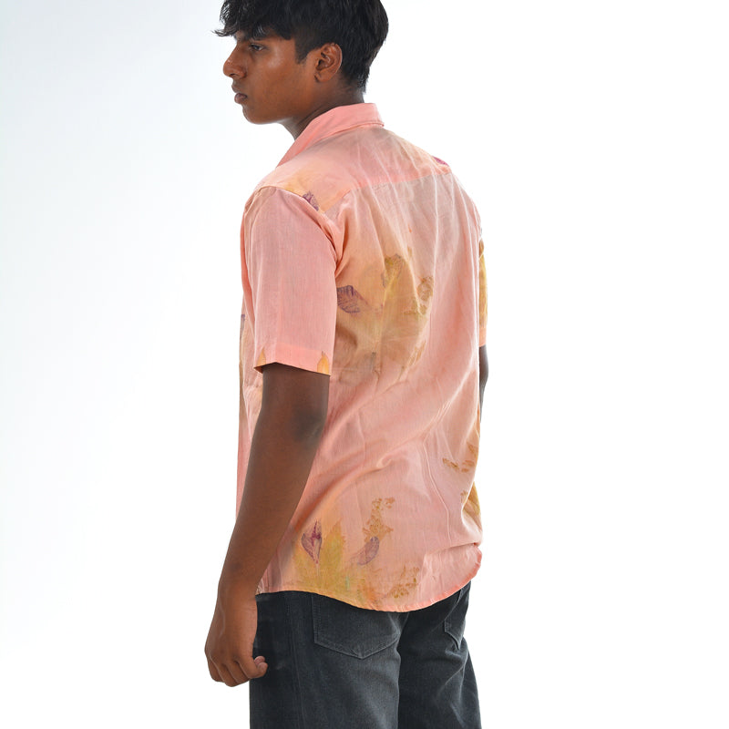 Botanical Printed Cotton Shirt – Coral Pink