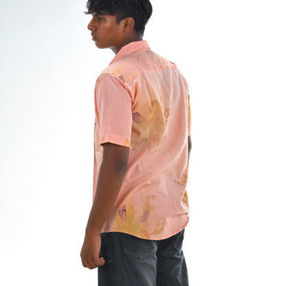 Botanical Printed Cotton Shirt – Coral Pink