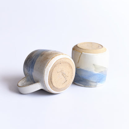 Coffee mug M cream blue wave