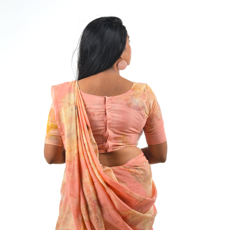 Coral Pink Botanical Hand-Dyed Saree