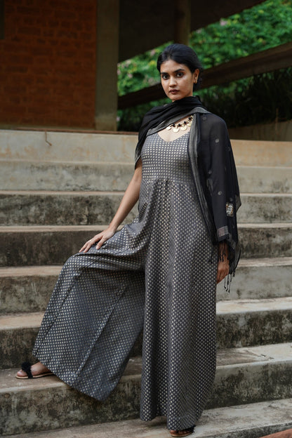 Grey Festive Zari Wide Leg Jumpsuit