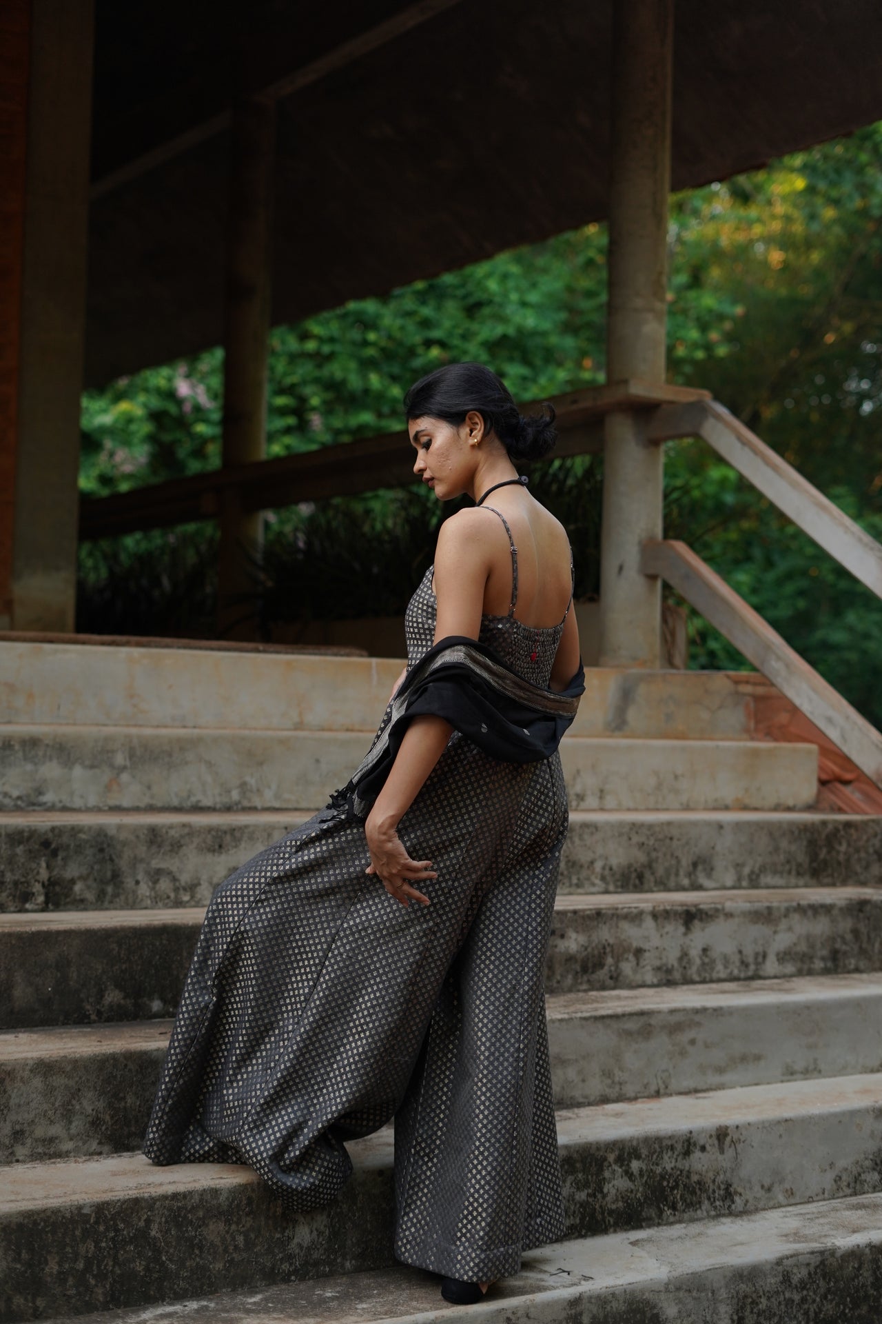 Grey Festive Zari Wide Leg Jumpsuit