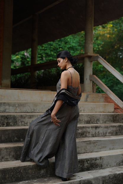 Grey Festive Zari Wide Leg Jumpsuit