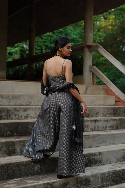 Grey Festive Zari Wide Leg Jumpsuit