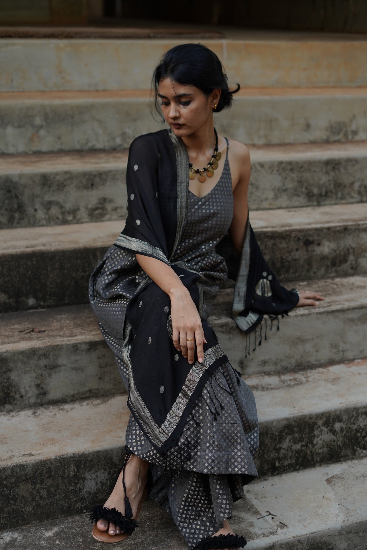 Grey Festive Zari Wide Leg Jumpsuit