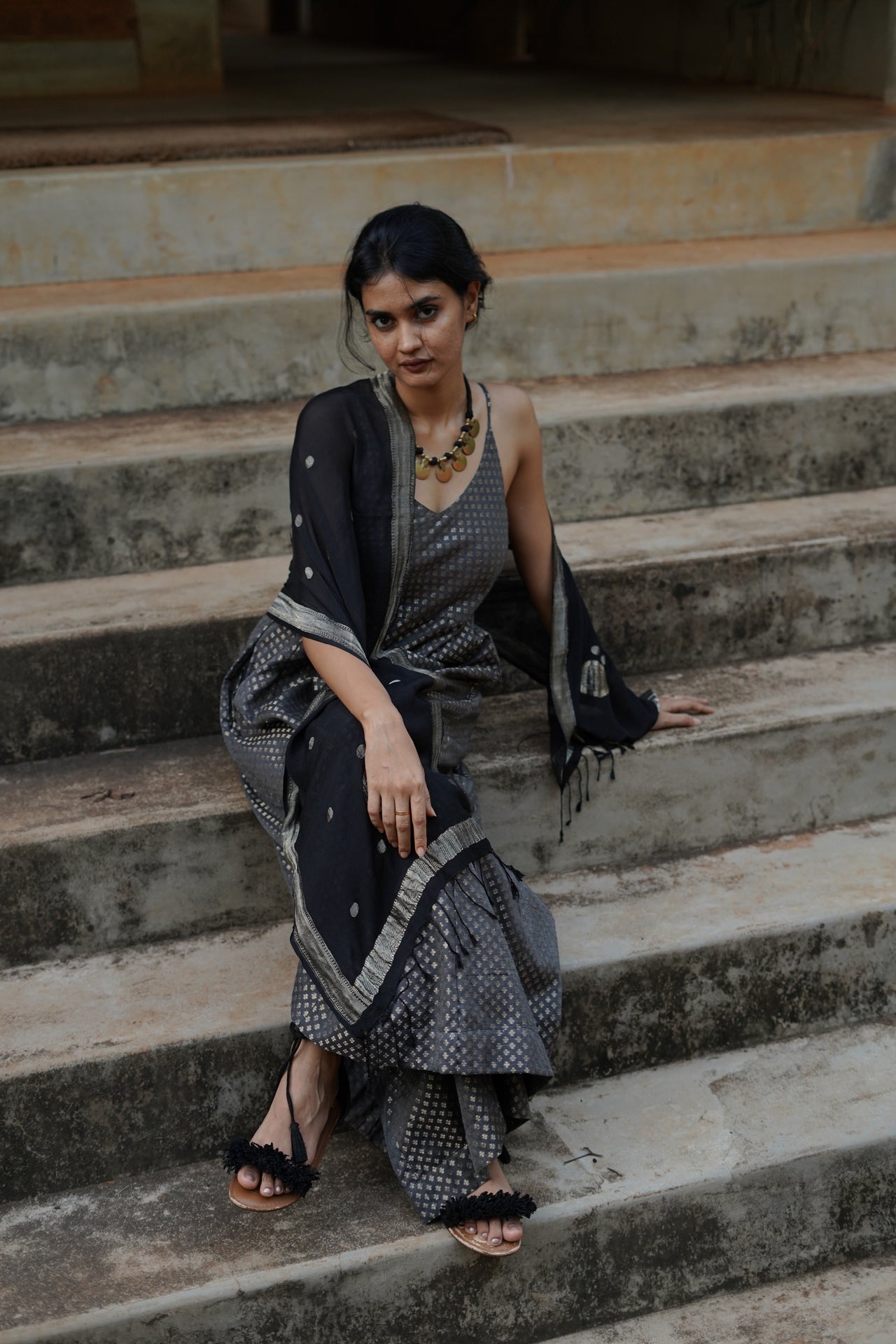 Grey Festive Zari Wide Leg Jumpsuit