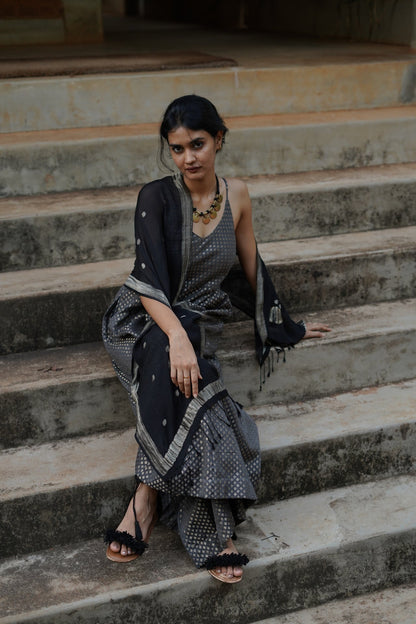 Grey Festive Zari Wide Leg Jumpsuit