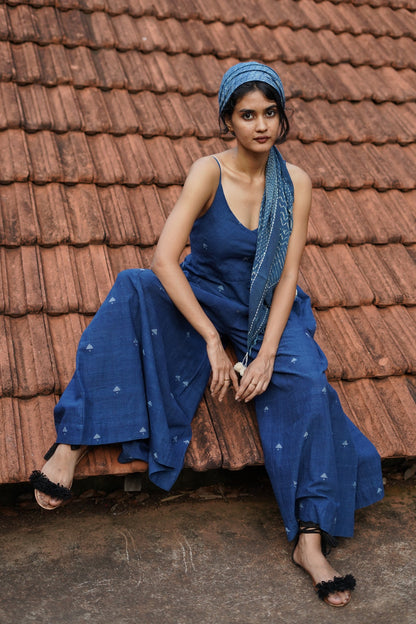 Indigo Jamdani Wide Leg Jumpsuit