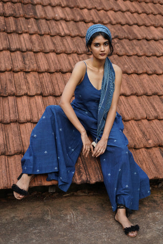 Indigo Jamdani Wide Leg Jumpsuit