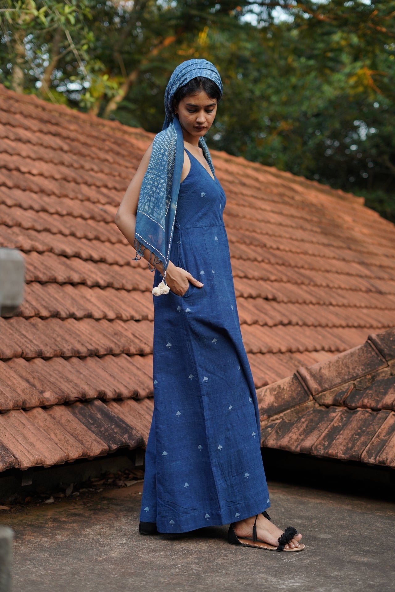 Indigo Jamdani Wide Leg Jumpsuit