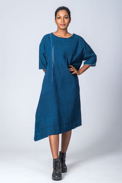 Natural Indigo Cotton Pintuck dress - KARL - Upasana Design Studio