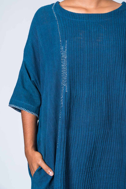 Natural Indigo Cotton Pintuck dress - KARL - Upasana Design Studio