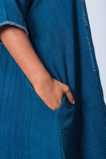 Natural Indigo Cotton Pintuck dress - KARL - Upasana Design Studio