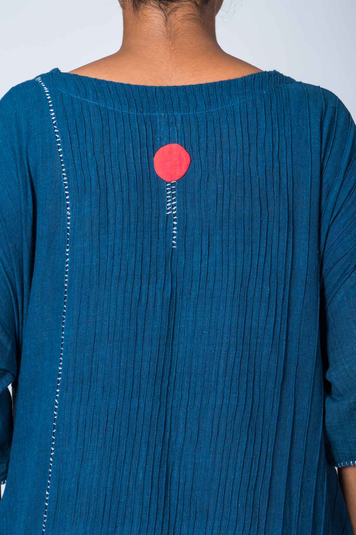 Natural Indigo Cotton Pintuck dress - KARL - Upasana Design Studio