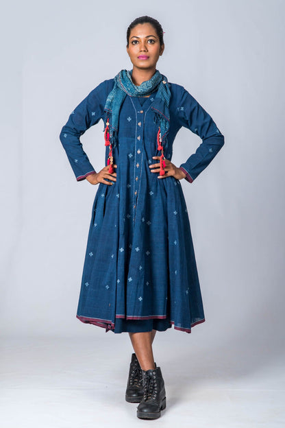 Natural Indigo  Cotton Jamdani Iniya Set - Upasana Design Studio