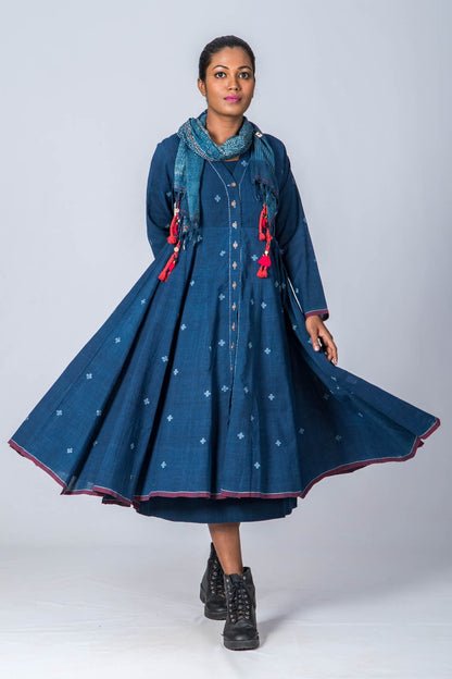 Natural Indigo  Cotton Jamdani Iniya Set - Upasana Design Studio