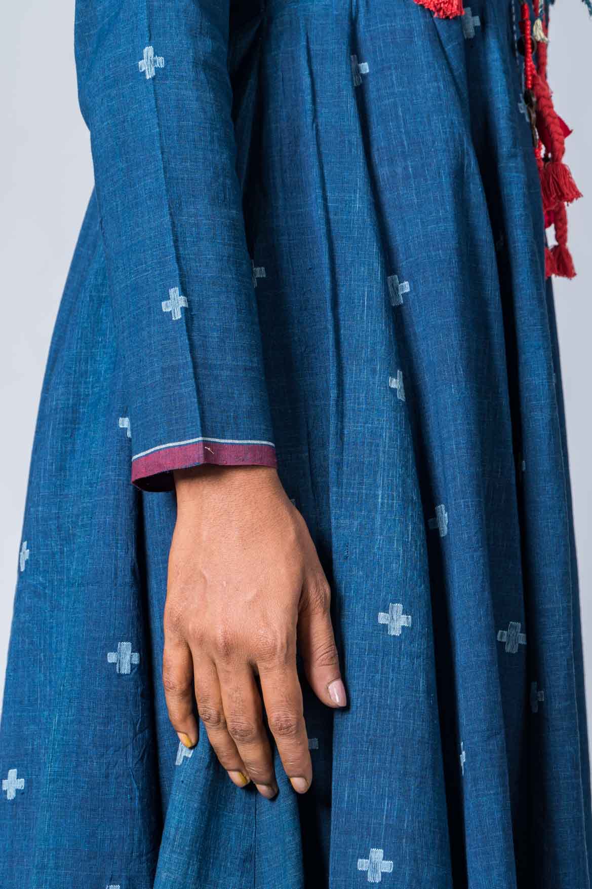 Natural Indigo  Cotton Jamdani Iniya Set - Upasana Design Studio