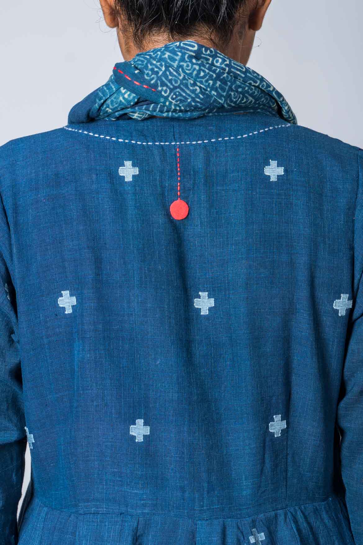 Natural Indigo  Cotton Jamdani Iniya Set - Upasana Design Studio