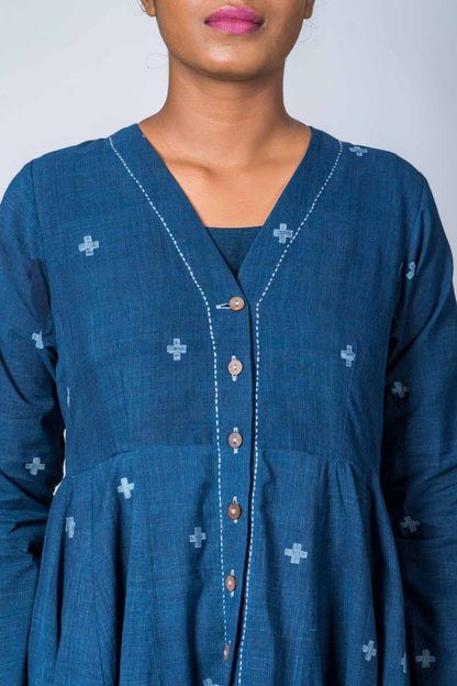 Natural Indigo  Cotton Jamdani Iniya Set - Upasana Design Studio