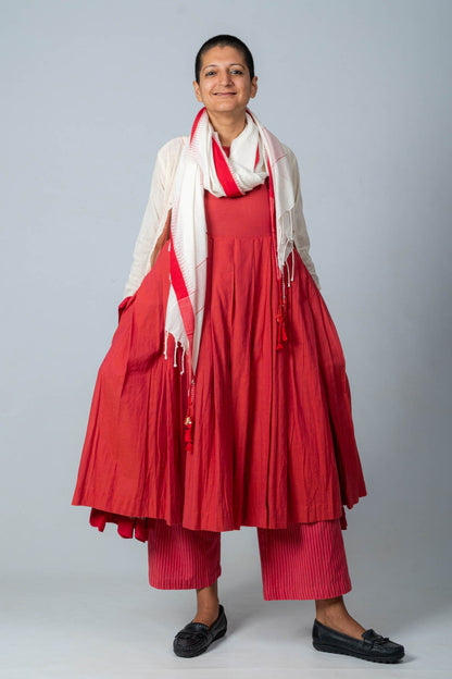 Set of 4- Neelanjana Hand Spun Dress, Jamdani Jacket, Pants & Scarf