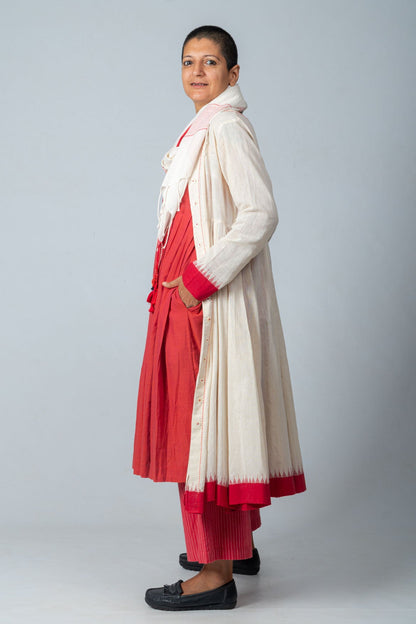 Set of 4- Neelanjana Hand Spun Dress, Jamdani Jacket, Pants & Scarf