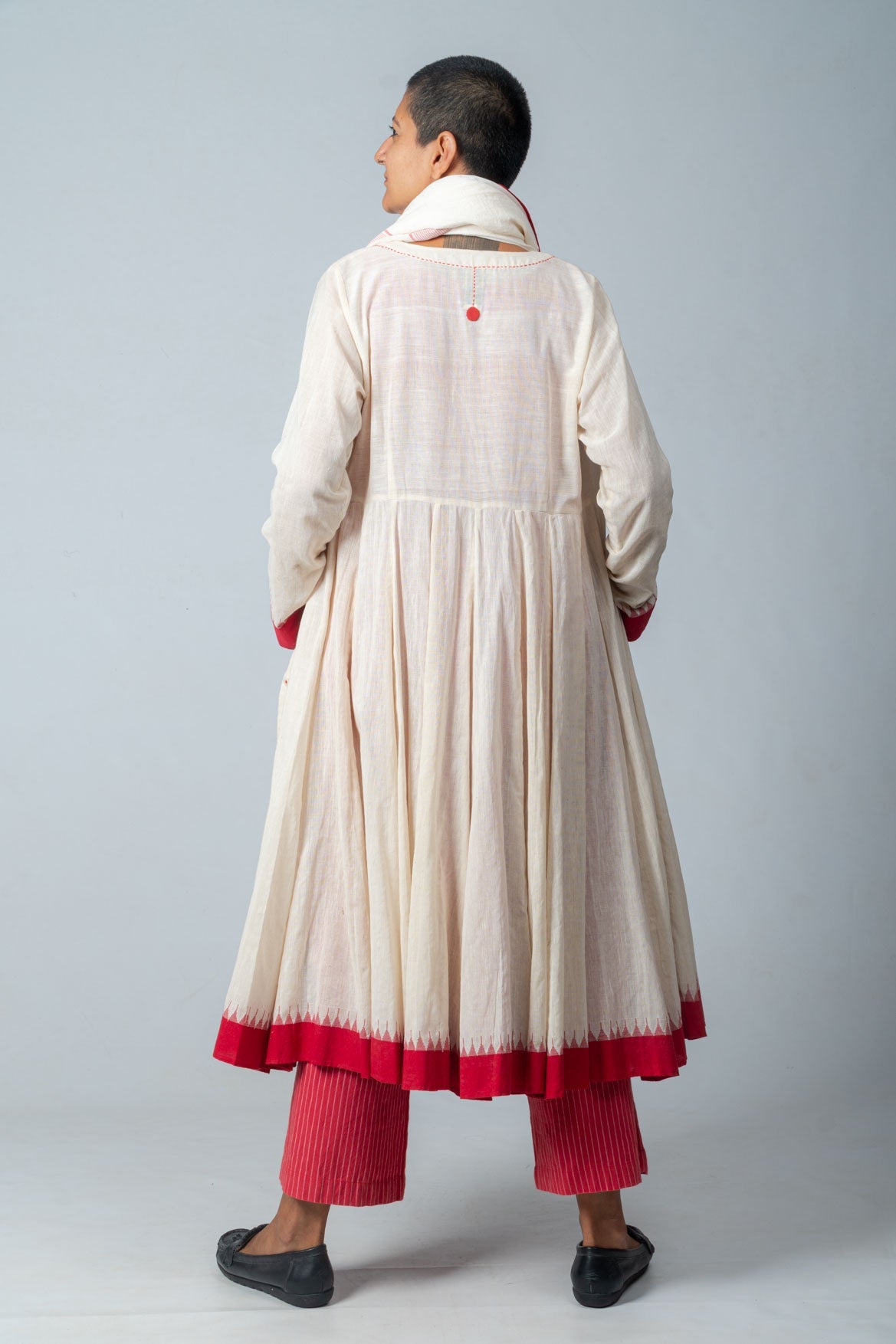 Set of 4- Neelanjana Hand Spun Dress, Jamdani Jacket, Pants & Scarf