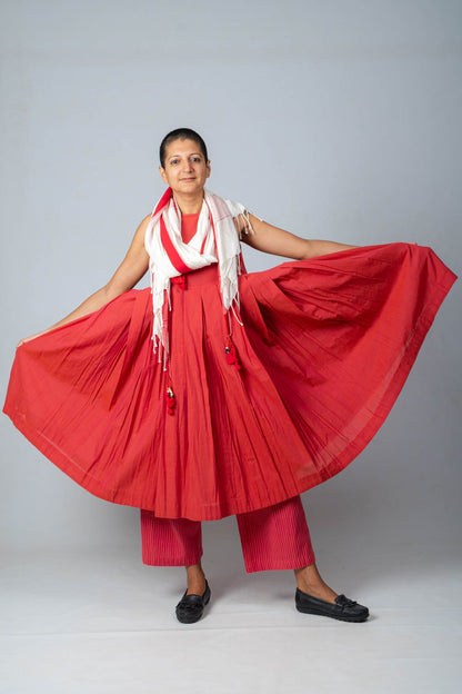 Set of 4- Neelanjana Hand Spun Dress, Jamdani Jacket, Pants & Scarf