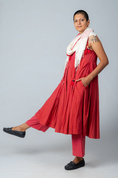 Set of 4- Neelanjana Hand Spun Dress, Jamdani Jacket, Pants & Scarf