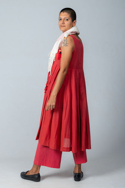 Set of 4- Neelanjana Hand Spun Dress, Jamdani Jacket, Pants & Scarf