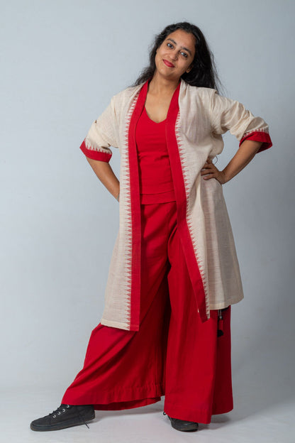 Set of 3- Jamdani Jacket, Organic Cotton Top & Palazzo