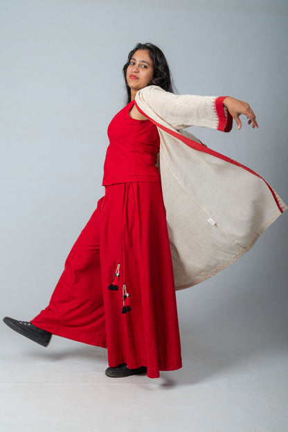 Set of 3- Jamdani Jacket, Organic Cotton Top & Palazzo