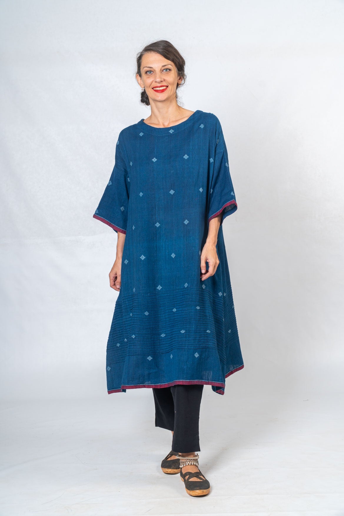 Indigo Hand Spun Khadi Jamdani  Dress