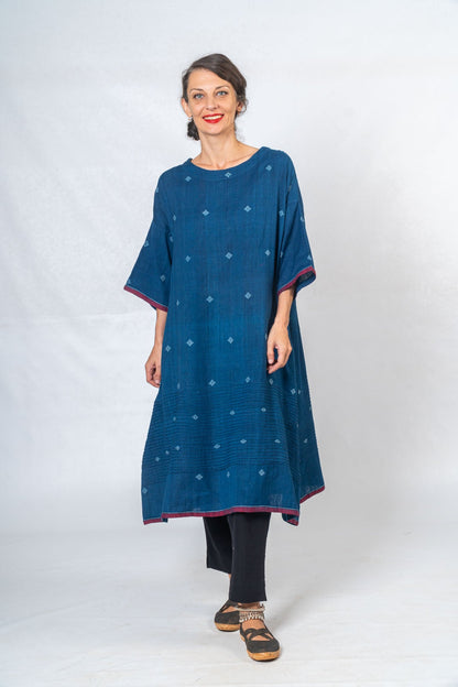 Indigo Hand Spun Khadi Jamdani  Dress