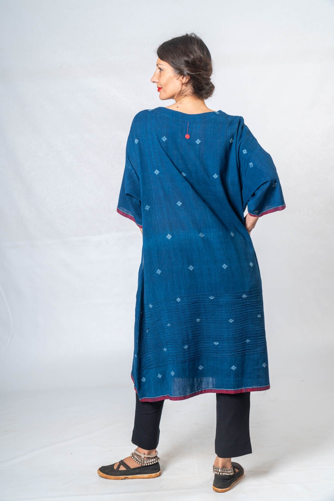 Indigo Hand Spun Khadi Jamdani  Dress