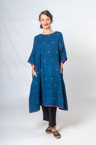 Indigo Hand Spun Khadi Jamdani  Dress
